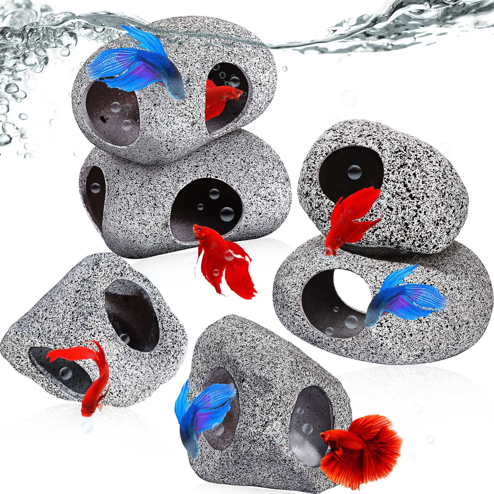 fish tank decorative accessories 6 Pieces Aquarium Decoration Rock Caves Stackable Ceramic Fish Tank Hi – Supply AG
