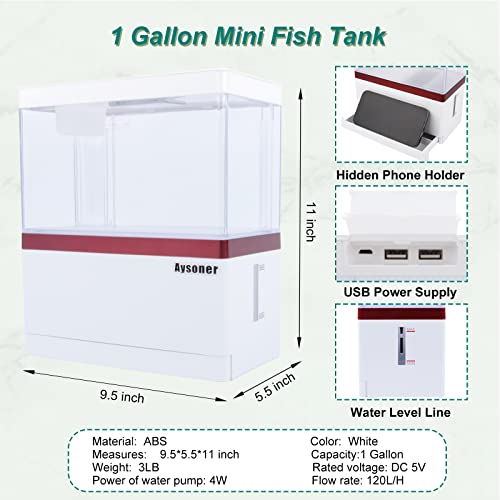 Aysoner Small Betta Fish Tank: 1 Gallon Mini Beta Aquarium Starter Kit   Supply AG