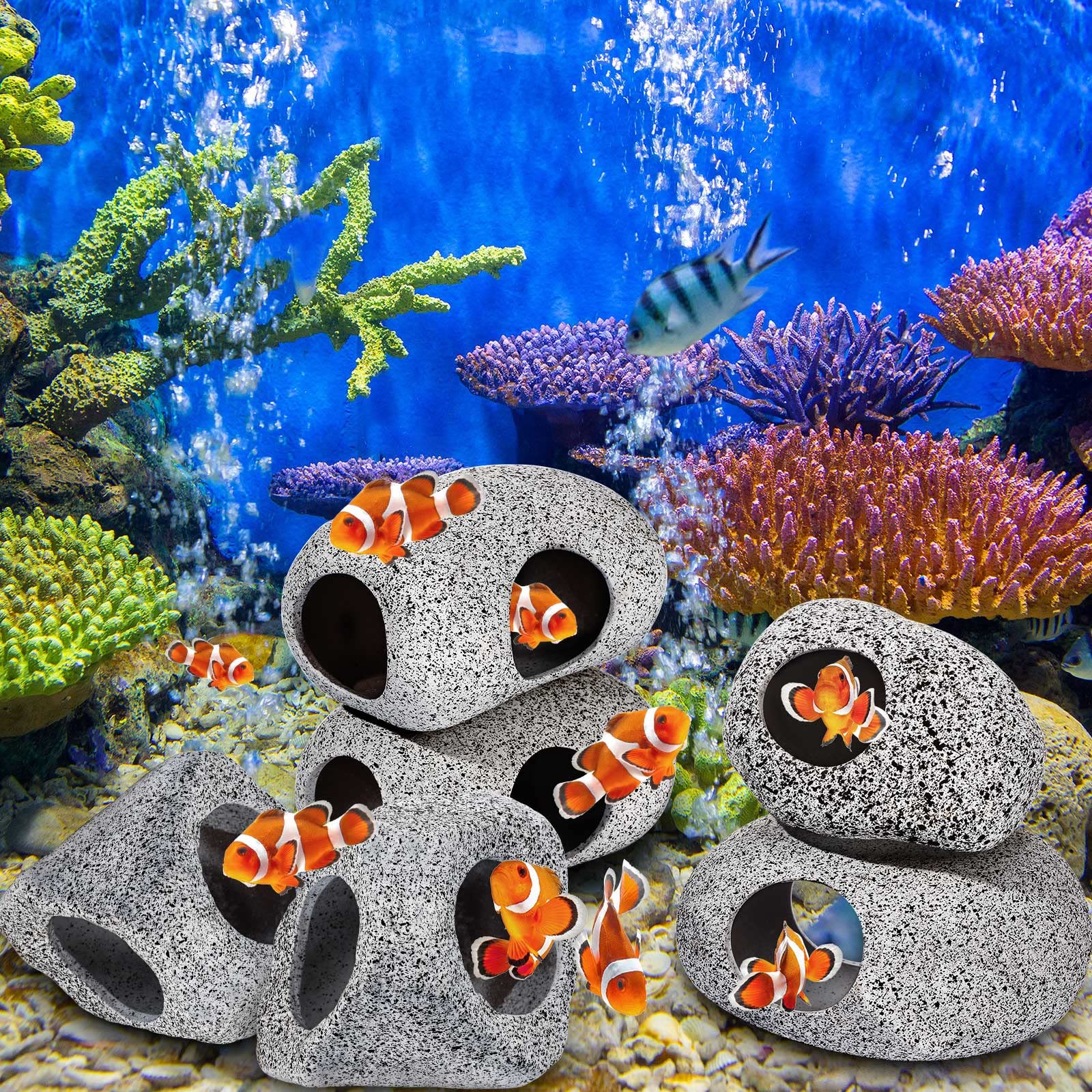 fish accessories shop 6 Pieces Aquarium Decoration Rock Caves Stackable Ceramic Fish Tank Hi – Supply AG